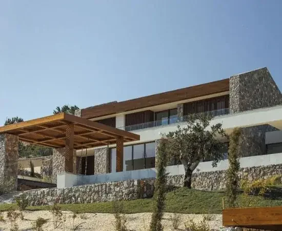 Stone villa and outdoor terrace at The Peaks, developer visualisation